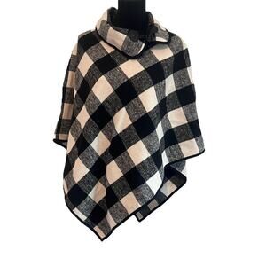Chico's Checkmate Triangle‎ Poncho Cream Black Cape Wrap
